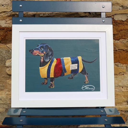 'George the Dachshund' Original Painting A4 framed