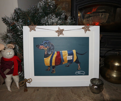 'George the Dachshund' Original Painting A4 framed