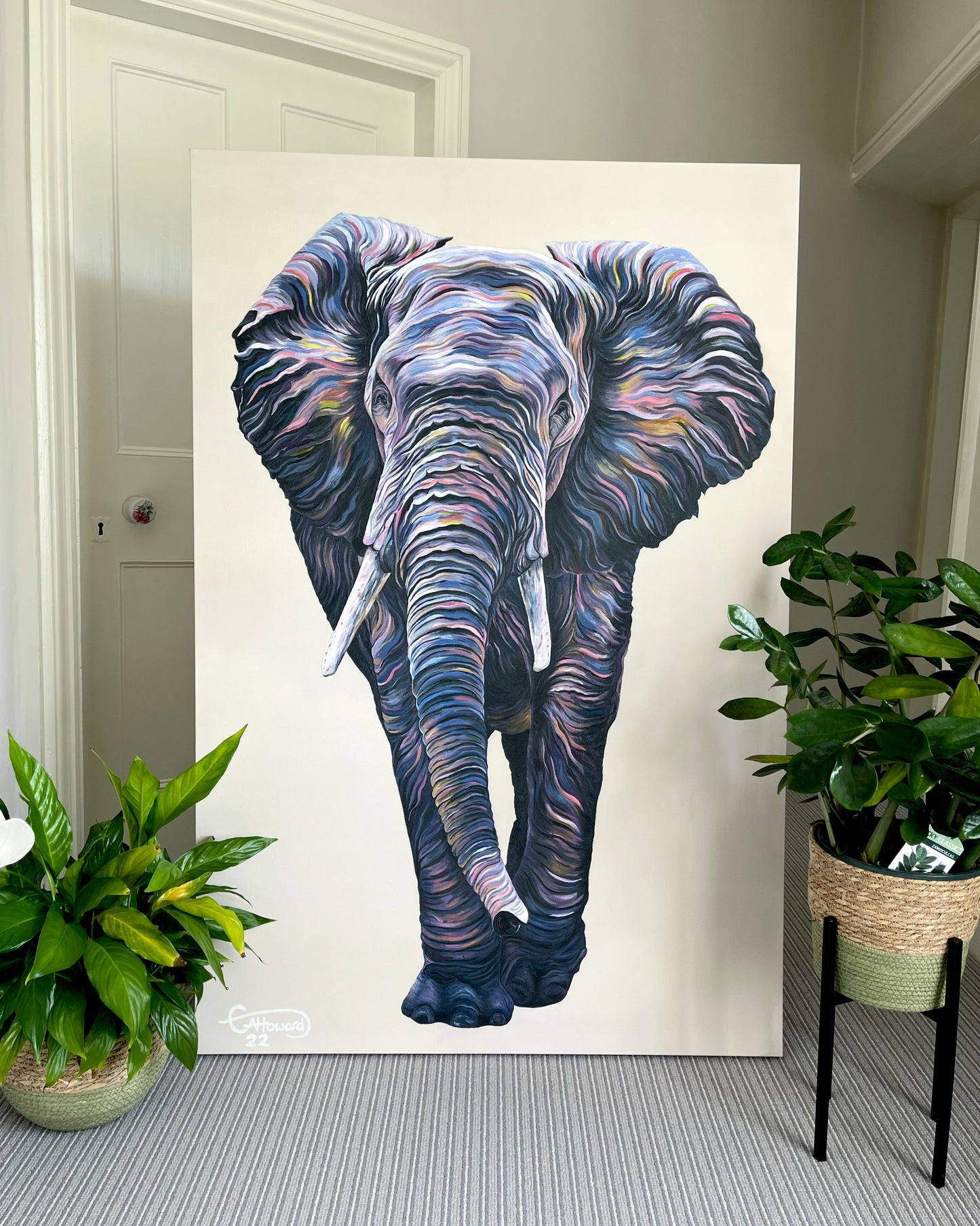 Mulele the elephant Hand embellished limited edition canvas print