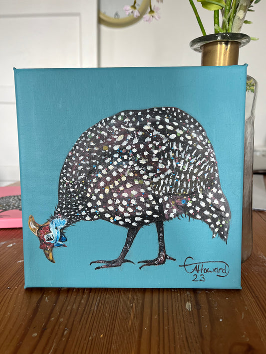 Blue Guinea fowl - original painting 20x20cm