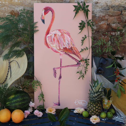 Fernando the flamingo - Hand Embellished, limited edition canvas print