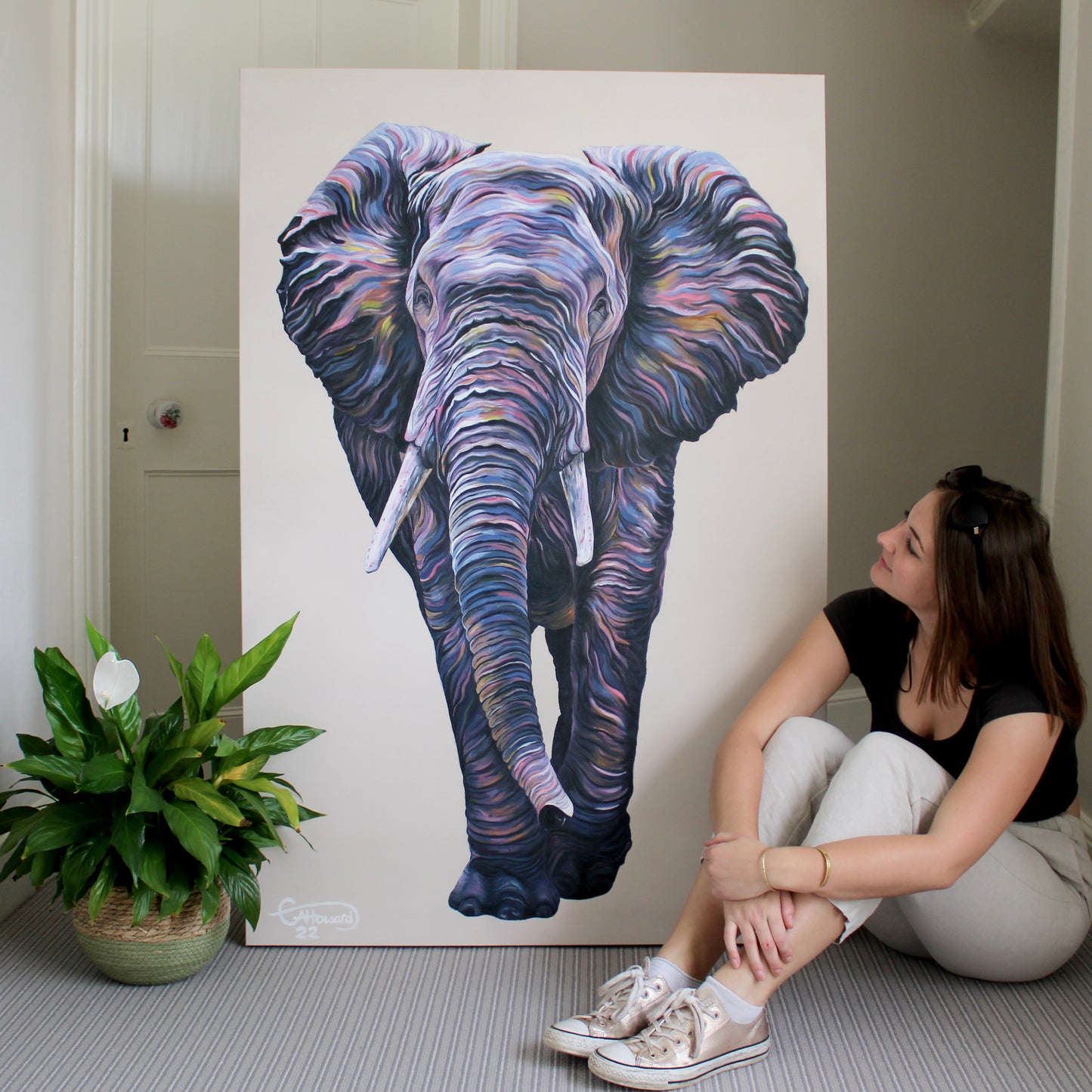 Mulele the elephant Hand embellished limited edition canvas print