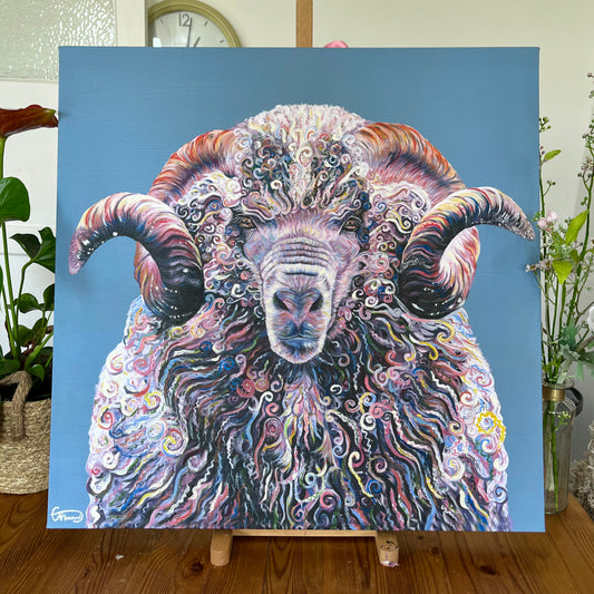 'Marvin the merino sheep' limited edition, hand embellished canvas print