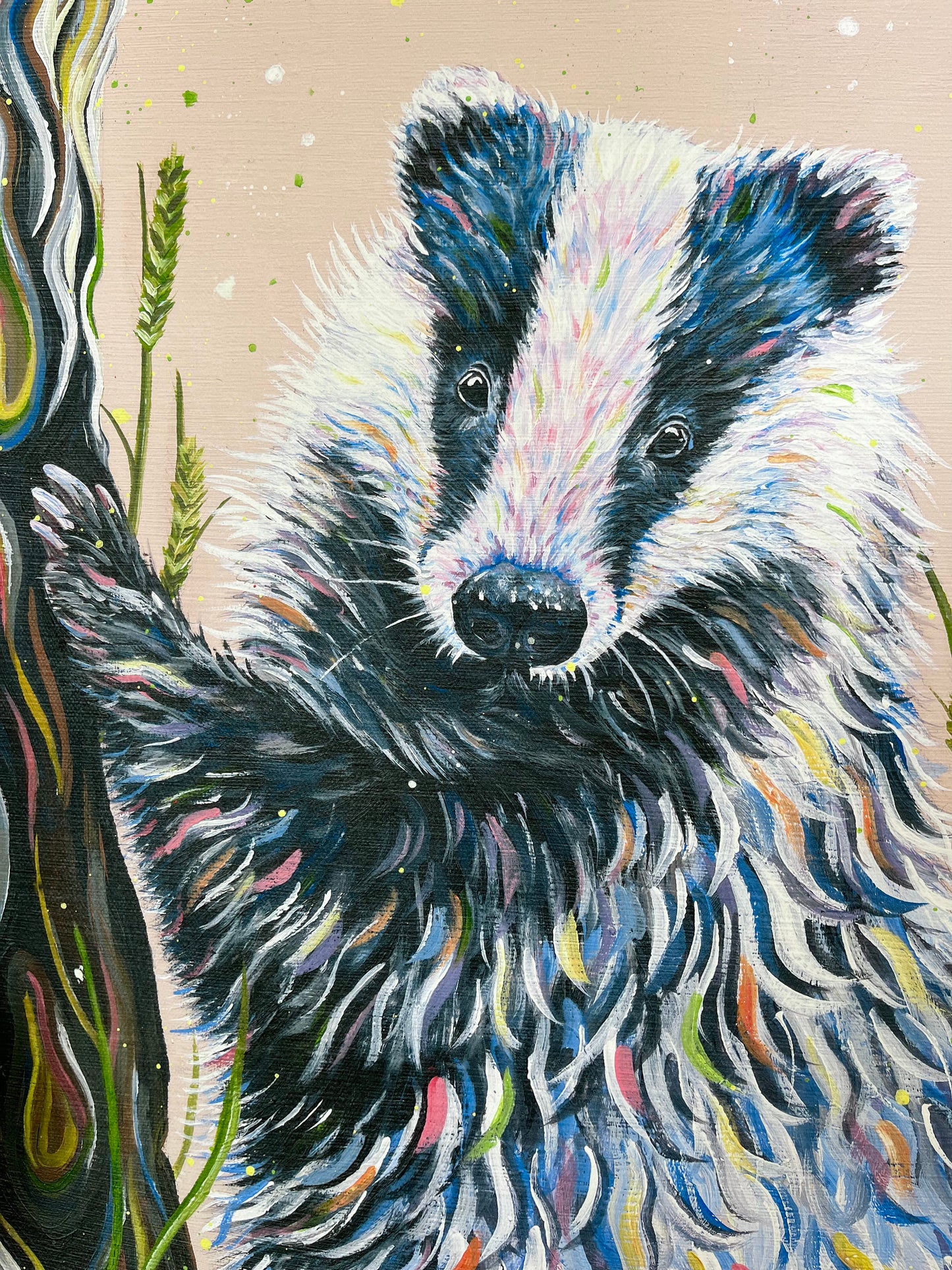 Barry the Badger - Hand embellished, limited edition, canvas print